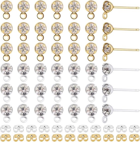 100 stuks strass oorbel stekers 2 kleuren goud zilver oorbellen stekers met gat strass oorbel stekers met oorschroeven