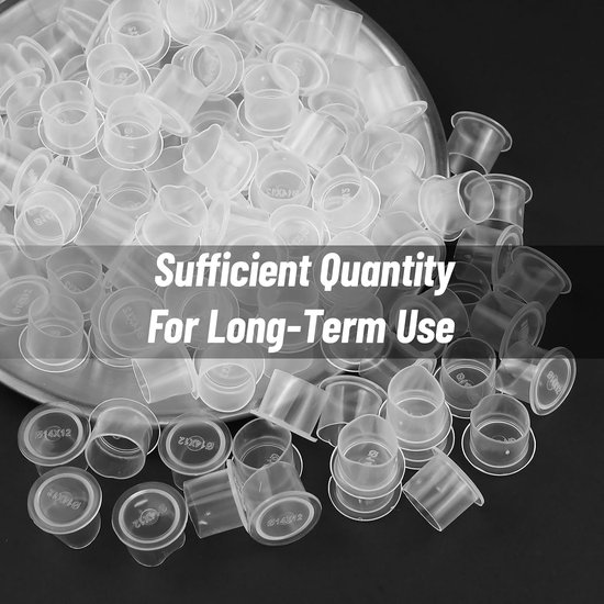 100 stuks tattoo-inktbekers, 12 x 14 mm, kunststof verfcontainers, kleine pigmentbekers, professionele tattoo-verfdoppen, kwaliteitstattoonaccessoires, transparant, voor professionals en