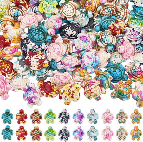 100 stuks zeeschildpad kralen 10 kleuren synthetische turquoise geverfde schildpad losse spacer kralen oceaan dier spacer kraal schildpad edelsteen kraal voor ketting armband sieraden