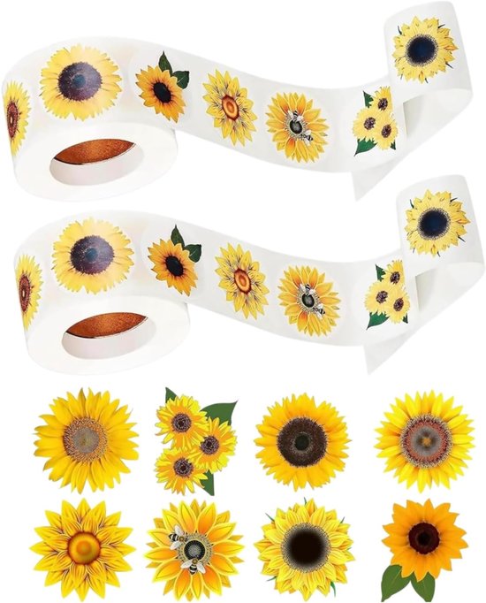 1000 stuks kleine zonnebloemstickers, 2,5 cm zelfklevende pel-en-plak met 8 patronen, voor plakboeken, envelopafdichting, bedankkaarten, doe-het-zelf envelopstickers, gepersonaliseerde etiketten
