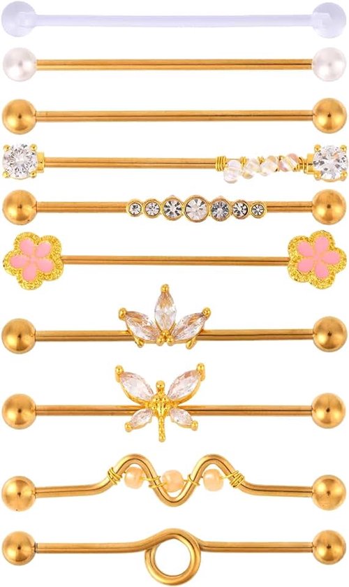 10st 14G Industrieel Piercing Sieraden, Roestvrij Staal Industrieel Barbell Oorbellen Kraakbeen Helix Piercing Oorbellen voor Dames Heren