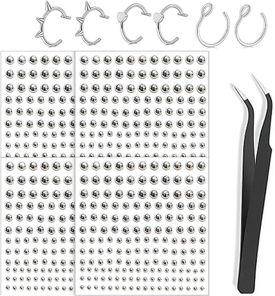 11-delige Fake Piercings, Set met Roestvrijstalen Neusring, Fake Lippiercing, Neuspiercing, Septum, voor Eenvoudig Dragen en Creatieve Stijlen