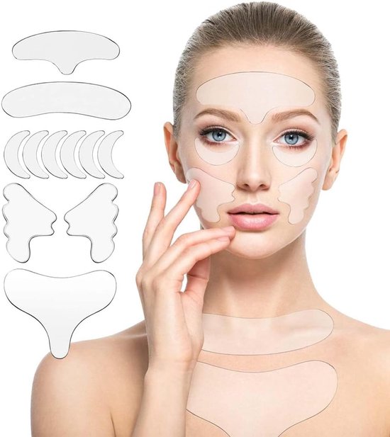 11 stuks anti-rimpel siliconen voorhoofdrimpelmasker, herbruikbaar oogpad voor volle, halsrimpels, huidlijnen, schoonheid, oogverzorgingscrème, applicator 's nachts