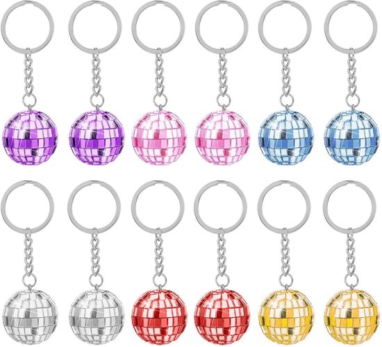 12 stuks 6 kleuren mini-discobal sleutelhanger bal
