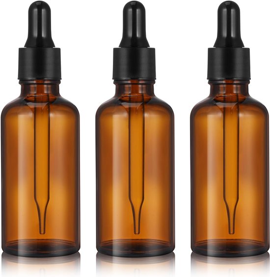 12 stuks amberkleurige flesjes met druppelaar: 50 ml lege proefmonsterflesjes met zwarte dop - Kleine bewaarpotjes met druppelaar voor parfums en cosmetische vloeistoffen (bruin)