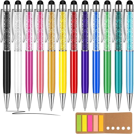 12 stuks balpenset met touchpen voor touchscreens (zwart)