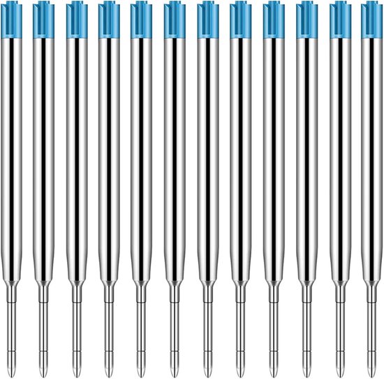 12 stuks balpenvullingen, verwisselbare reservevullingen van metaal, balpenvullingen van metaal voor formaat G2, universele navulling G2, voor dagelijks werk, 1 mm (blauw)