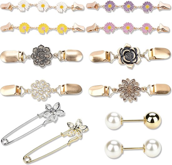 12 Stuks Cinch Clips, Gemengde Kleuren Bloemmotief Vintage Cardigan Clip, Zinklegering Clips voor Kleding met Eendbeksluiting voor Sjaal Vest Trui Kraag en Jurk