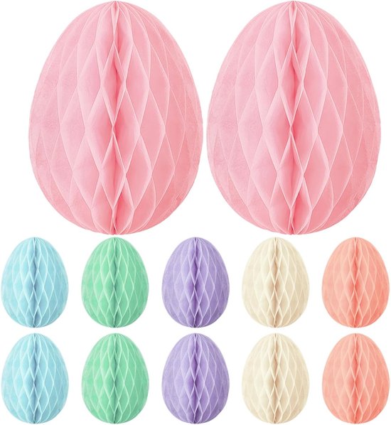 12 Stuks Delige Papieren Honingraat Eierdecoraties Hangende Pastelkleurige Eieren voor Paasfeest Kerstboomversiering Verjaardag Nieuwjaar Eenvoudig Hangen Herbruikbaar