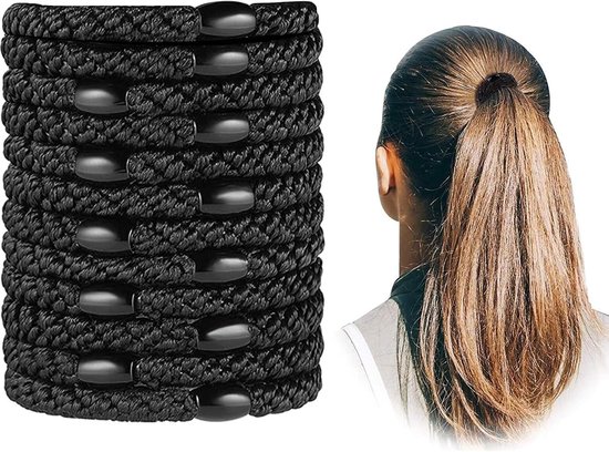 12 stuks elastische haarelastiekjes voor dames en meisjes, gevlochten haartouw van katoen, voor dik haar, geen beschadiging, geen rimpels (zwart)
