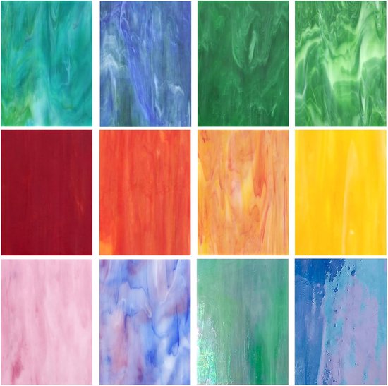 12 stuks gebrandschilderde glasplaten, 10 x 15 cm gemengde briljant gekleurde, glazen tegels set voor doe-het-zelf projecten, verscheidenheid mozaïek kunst, gekleurde geassorteerde kathedraal mozaïek