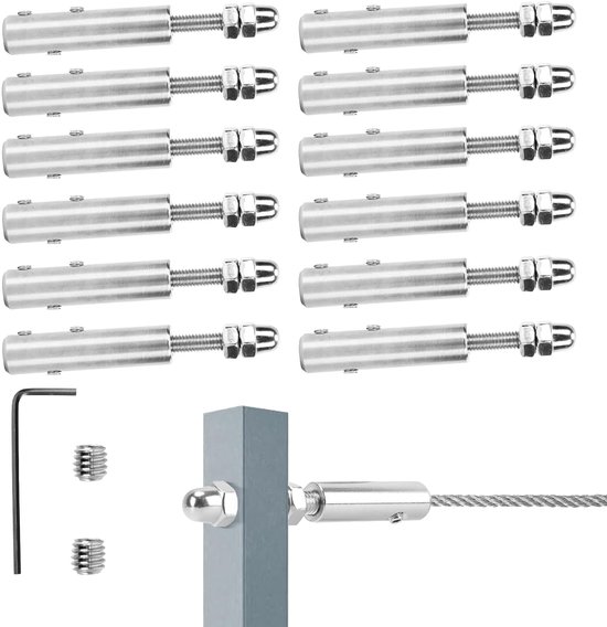 12 stuks kabelkabelterminal schroefterminal voor draadkabel 4 mm, draadkabel spanner roestvrij staal voor bevestiging spanning (12, 4 mm)