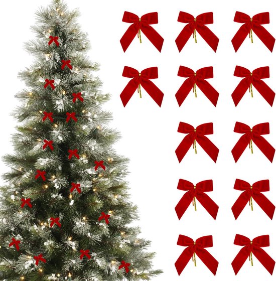 12 stuks kerstboom strikken, rode strikken voor kerstboom, fluwelen strikken voor guirlande, DIY decoratie en cadeauverpakking (9x9,5cm)