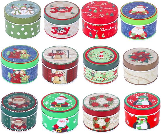 12 stuks kerstkaarsblik, lege kaarsenblikken potten met deksels, kerstsnoepblikken doosjes ronde kleine kerstkoekjes blik voor snoep, koekjes, feestartikelen, kaarsen maken