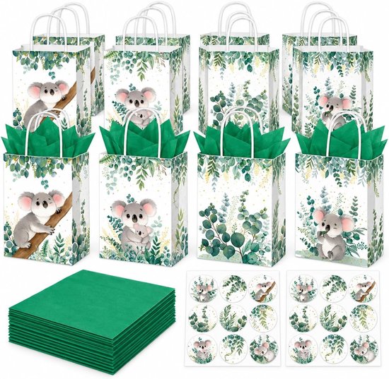 12 stuks koala-geschenkzakjes, verjaardag, papieren zakjes