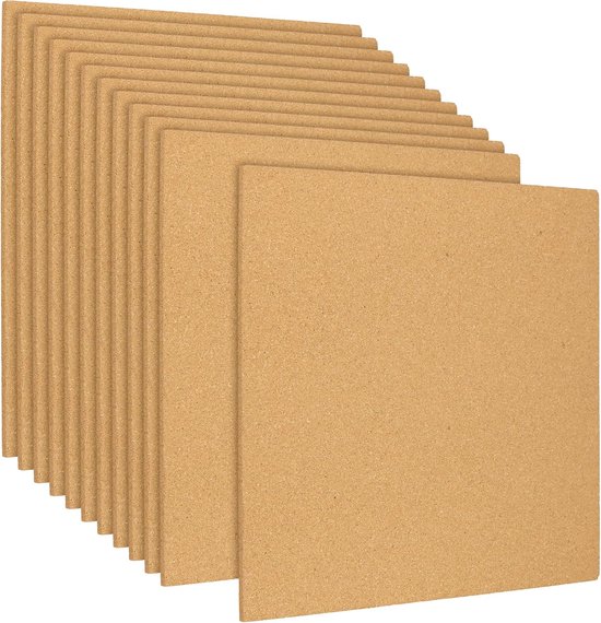 12 stuks kurkplaat, zelfklevend, 300 x 300 x 6 mm, prikbord, kurkwand, zelfklevend, vierkante kurkplaten voor fotowand, woondecoratie en kantoor memobord