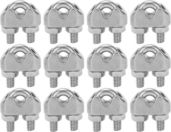 12 stuks M3 draadkabel kabelclipklem, roestwerende roestvrijstalen U-bout zadelbevestiging, antislipdraad draadkabelklemmen voor het optuigen van touwspanningskabel