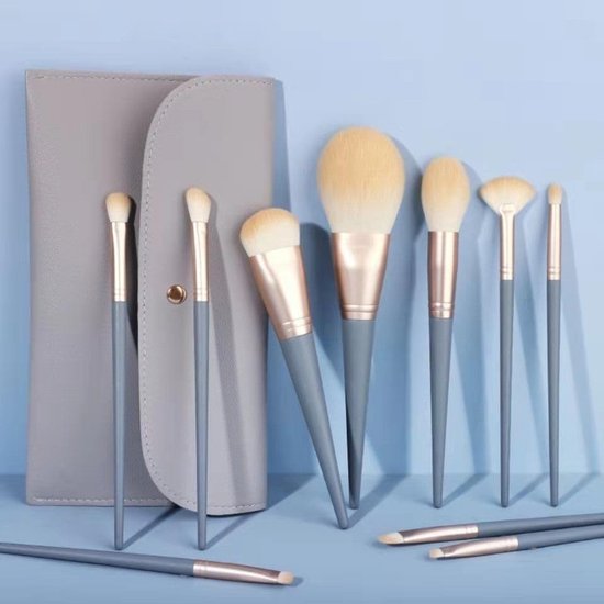 12 stuks make-up borstels sets met PU tas, 10 professionele make-up borstels met een Silionce Cleaning Opvouwbare boog & Silionce Lip Brush, gebruikt voor Blush, Foundation, Oogschaduw