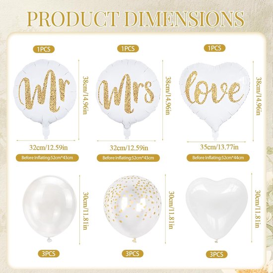 12 Stuks Mr Mrs Bruiloftsdecoratie Ballonnen, Hartballonnen