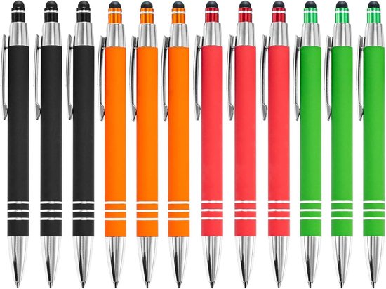 12 stuks multifunctionele tabletpen, 2-in-1 balpen met touchscreen-pen, balpen met touchpen aan de voorkant, voor tablets en smartphones