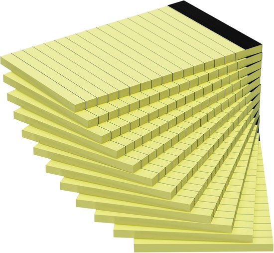 12 stuks notitieblokken 7 x 15 cm, klein notitieblok, zaknotitieblokken voor dagelijkse planning, memoblokken gevoerd papier voor boodschappenlijst, geperforeerde gele schrijfblokken, kraspads, 30 vel