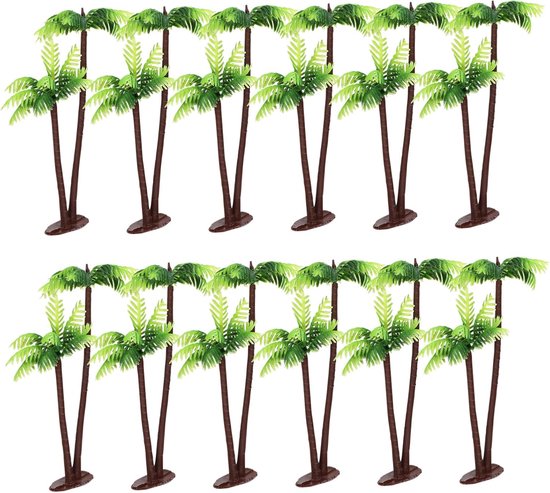 12 Stuks Palm Model Bomen Nepplant Kunststof Kokospalmen Palmboom Model Bomen Kunststof Palmboom Realistische Kokospalm Kunstmatige Palmboom Diorama Mini Boom Bonsai Taart Banket