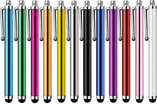 12 stuks pen, universele pen, capacitieve styluspen, touchscreen, voor Samsung Galaxy Huawei Mi en alle tablet-telefoons met capacitief touchscreen, verschillende kleuren