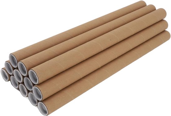 12 Stuks Posterbuizen, Postbuizen, Ronde Papieren Buis met Witte Plastic Doppen voor Posters, Kunstnijverheid, Documenten, Opslag en Transport (3,4*51cm)
