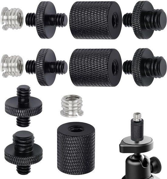 12 stuks statiefadapters 3/8" op 1/4", statiefadapter camera schroefdraadadapter statief schroefadapter schroefdraadadapter voor camerastatieven, microfoonstatieven, lampstatieven (zwart)