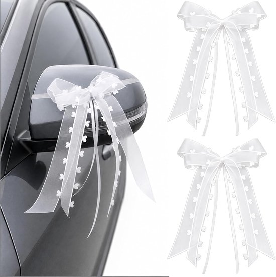 12 stuks strikken voor auto's - bruiloftsversiering voor auto's - decoratieve strikken, bruiloftsstrik met hartjeskant, bruiloftsversiering, bruiloftsstrikken, voor de bruidsauto, cadeau