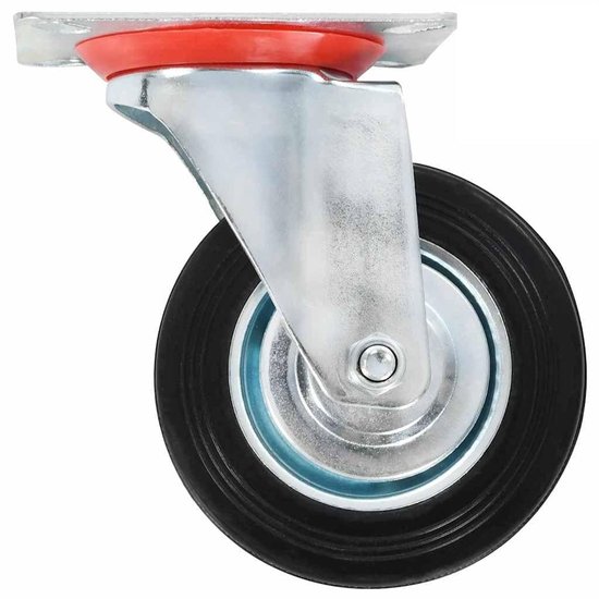 12 stuks zwenkwielen 100 mm met rubberen wiel en zinkcoating, stille zwenkwielen met hoog draagvermogen voor gebruik binnenshuis