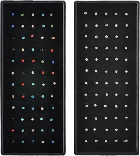 120 stuks, 1,8 mm roestvrij staal, neuspiercing, kristal, strass, botten, recht stoltenstangenstiftstaal van roestvrij staal, neusring (meerkleurig)