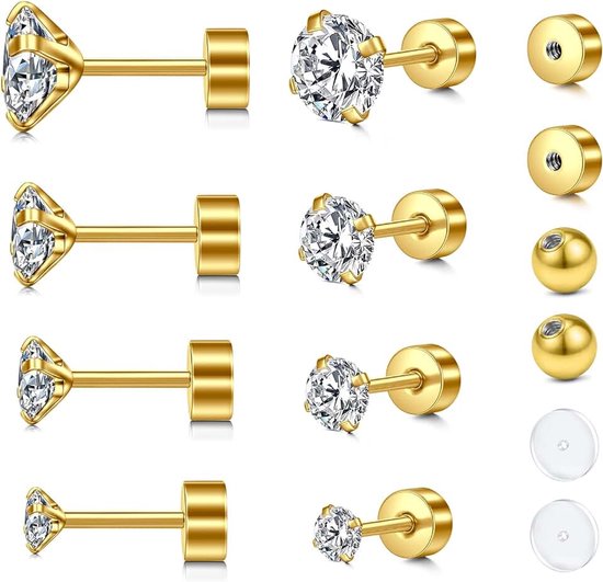 12g 16g 20g Labret sieraden Stud Tragus Piercing 6mm kraakbeen Forward Helix Piercings Chirurgisch Staal Conch Piercing Studs Cz Lip Piercing Labret Steker Oorpiercing Medusa Sieraden