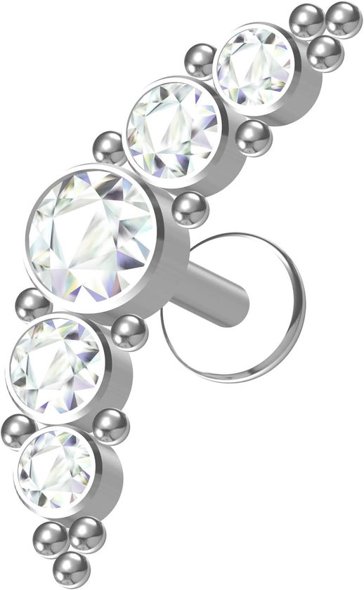 1.2mm G23 Titanium Interne schroefdraad Cubic Zirconia Crescent Bezel Cluster Gem Top kraakbeen Labret Stud