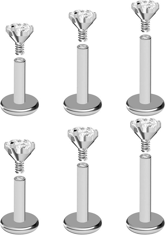 1,2mm intern geschroefde titanium labret Monroe LipTragus Helix oorbelstekers - 3mm bolletje