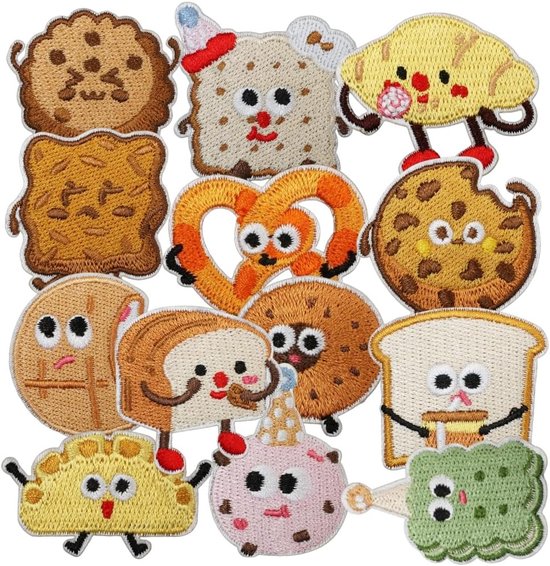 13 stuks koekjes brood dessert thema opstrijkbare patches cartoon borduurwerk opstrijken / naaien op patches sticker applicatie Kawaii kinderspel decoratie voor rugzakken jas kleding tassen T-shirt