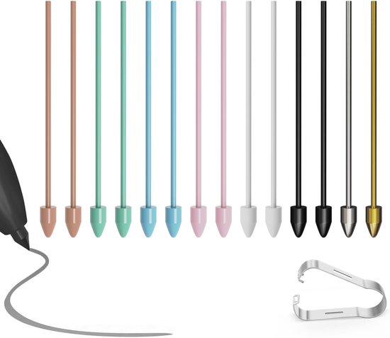 14 stuks gekleurde kunststof en metalen punten voor Samsung Galaxy Tab S11/S10/S9/S8/S7/S6, Note20/10/10 Plus, S25/S24/S23/S22 Ultra S Pen, Kindle Scribe Pen (2 metaal + 12 kunststof)