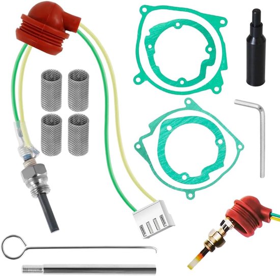 14 stuks gloeibougies diesel standverwarming, 12 V, 5 kW, staande verwarming, keramische pin, gloeibougies, kit met gloeigereedschapsvoet en verstuiver-reserveonderdelen, voor lucht diesel
