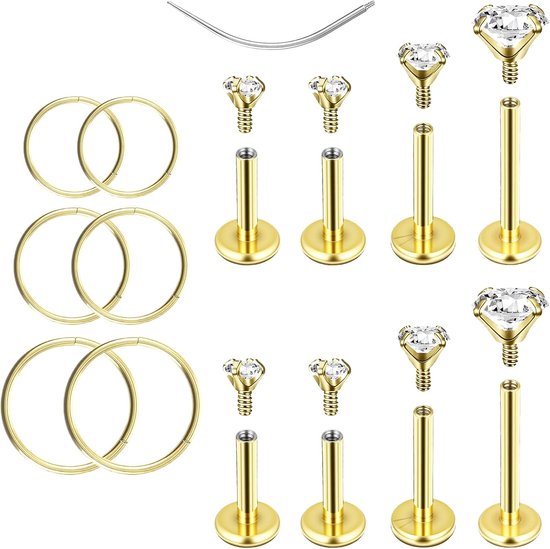 14K Vergulde Kraakbeen Oorbellen Set 18G Platte Terug Stud Oorbellen 316L Chirurgisch Staal Interne Draad Tragus Helix Kraakbeen Conch Neus Medusa Piercing Sieraden Met Piercing Taper