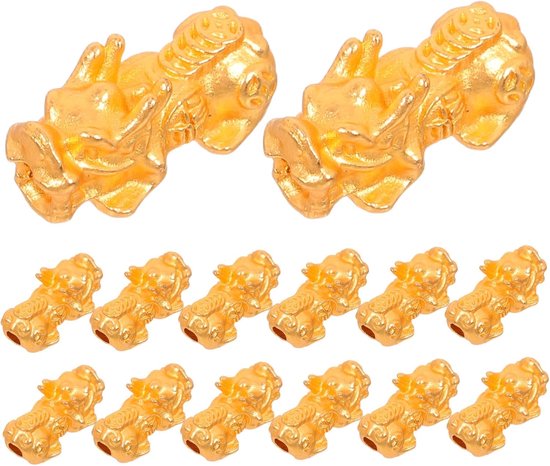 15 Stuks Plated Pixiu Spacer Beads Luxe Feng Shui Charms voor Armband Ketting DIY Sieraden Maken met Ronde Gladde Kralen Grote