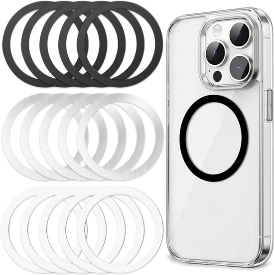 15 stuks zelfklevende magnetische ringen voor smartphone, compatibel met MagSafe, metalen plaat voor draadloos opladen en autohouder, universeel voor mobiele telefoons