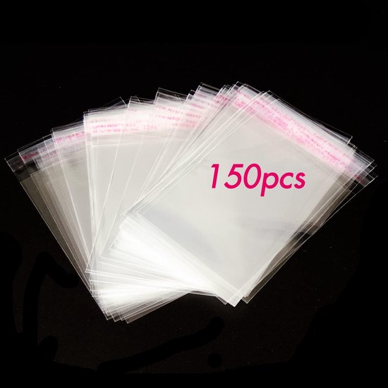 150 Stuks Cellofaanzakken Helder Zelfklevend. OPP Plastic Zakken met Naadafdichting, zonder Ventilatiegat voor Snoep, Geschenken, Sieraden, Kaarten, Snoep, Chocolaatjes, Foto's.