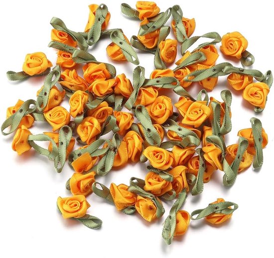 150 stuks mini satijnen rozen, mini-bandrozen, om te knutselen, strikken, rozen met blad, kleine valse kunstrozen, kunstrozen, doe-het-zelf rozenkoppen, kunstrozen, kunstrozen, kunstrozen,