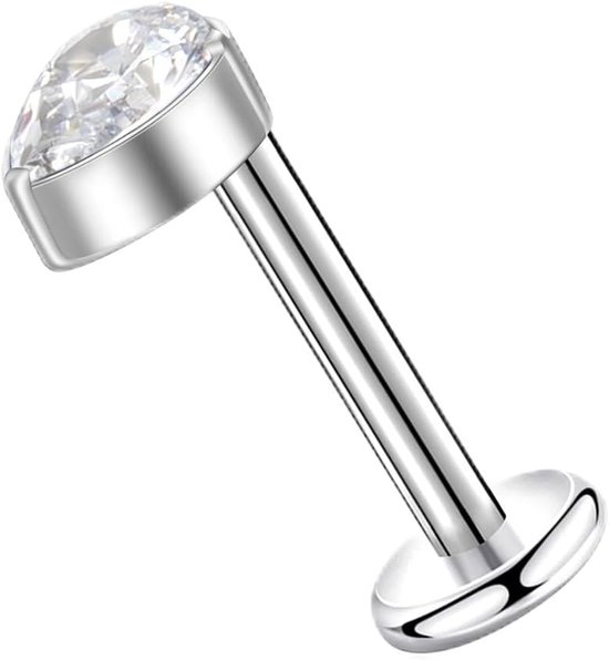 16 g + 18 g labret-piercing, titanium, G23, 8 mm, intern bedraad, platte achterkant, oor, kraakbeen, helix, tragus, conch, piercing