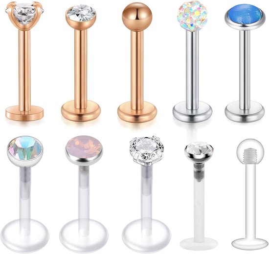 16 g helder acryl & chirurgisch staal piercing lip ringen stud labret piercing oor tragus helix bioflex retainer gesp sieraden 8 mm staaf