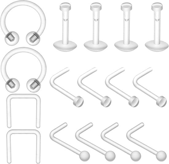 16 stks Clear Neus Piercing 16g 18g 20g - Clear Neus Studs Voor