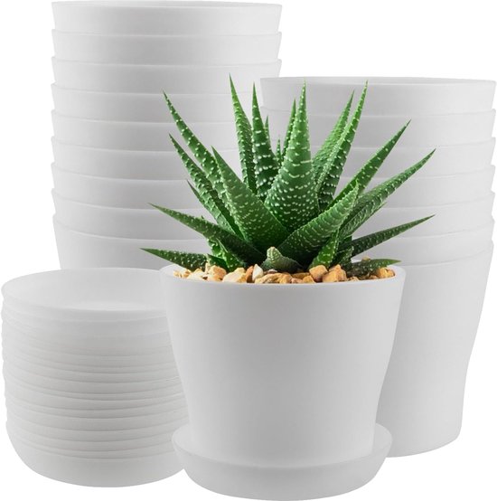 16 stuks 10 cm plantenpotten kunststof bloempot wit kleine kweekpotten plantenpotten ronde planten potten sierpot kruidenpot met meerdere afvoergaten voor planten, balkon, decoratie