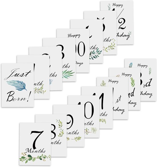 16 stuks Babymaandkaarten voor een jubileum Babyshower cadeau Unisex Jongen Meisje Foto-aandenkens (689)