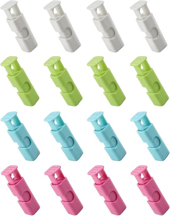 16 stuks broodzakclips, knijpbare broodzakclips, veerafdichtingsclip, zakclips, sluitclips voor zakjes, levensmiddelen, snacks, noten of koffie, plastic zakclips (4 kleuren)