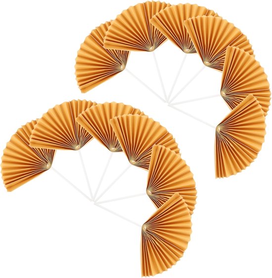 16 Stuks Delige Papieren Vouwwaaier Cake Toppers Gouden Decoratieve Taartprikkers voor Verjaardag Bruiloft Feestaccessoires voor Unieke Themafeesten